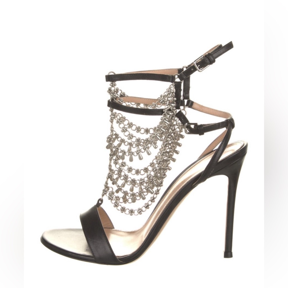 Gianvito Rossi Leather Chain-Link Accents Slingback Sandals size 6.5 37 - Picture 3 of 13
